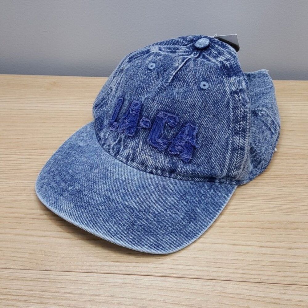 Cotton On Hat Blue Denim Acid Wash LA CA 5 Panel Mid Baseball Cap